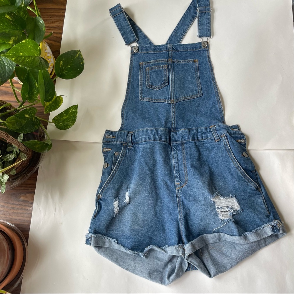 Love Tree Blue Denim Overall Shorts
